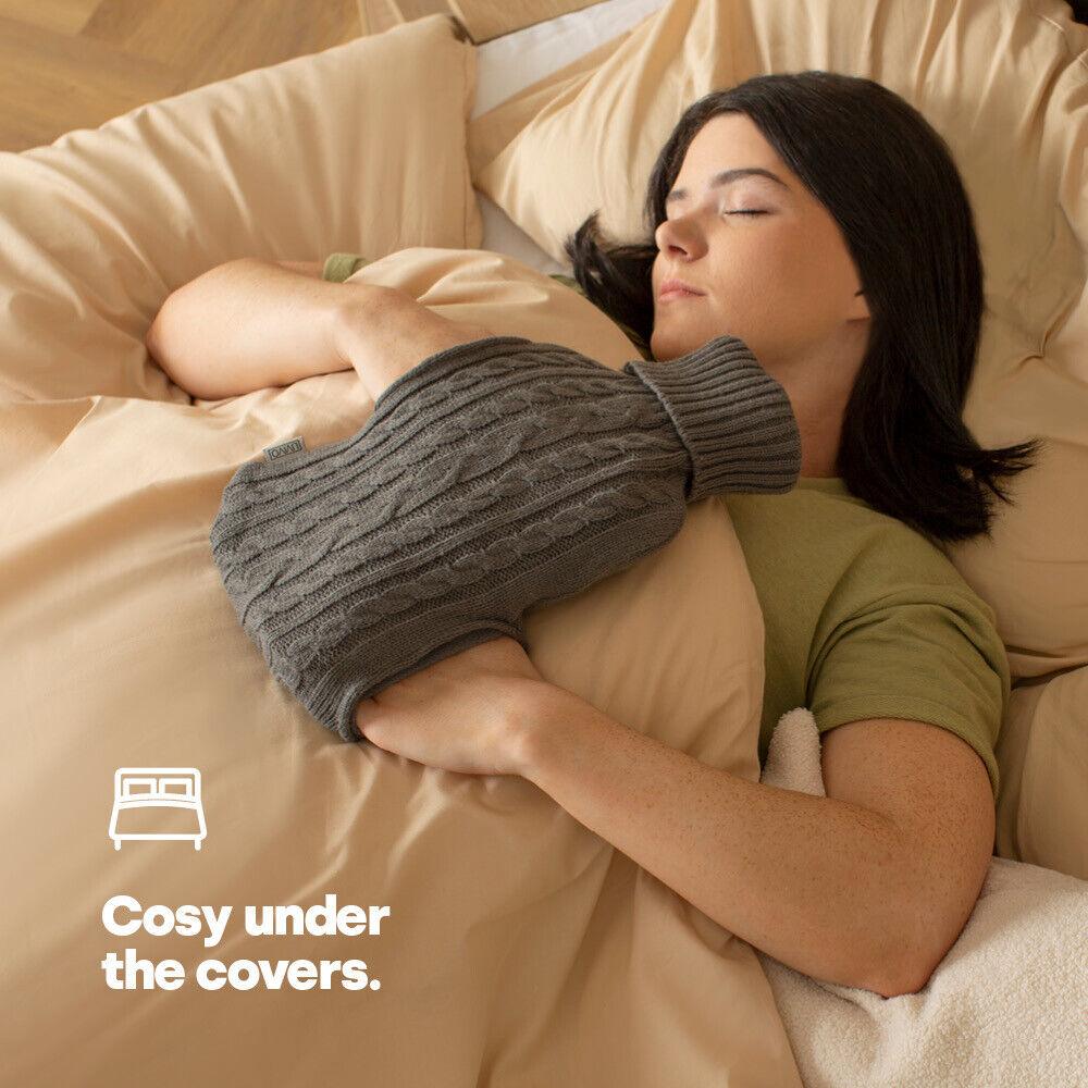 Hot Water Bag With Cover - 2L Bottle Cover Bag With Built in Pockets Knitted Soft Cozy Bag