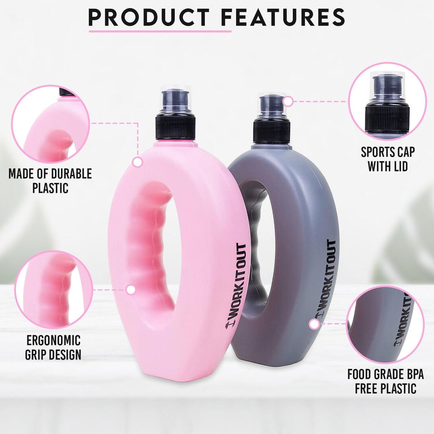 Drinks Bottle for Running - 1 Pair Running Grip Water Bottles for Jogging, Hiking, Gym
