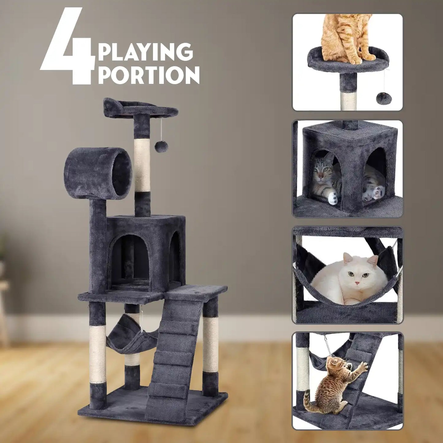Cat Tree Scratching Post – 130cm Multi-Level Tower with Scratching Posts and Cozy Hideouts