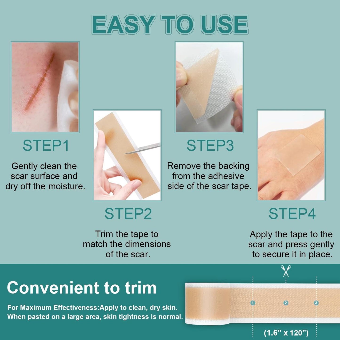 Silicone Scar Sheets - Medical Grade (1.6"x120") Scar Tape Professional Reusable Scar Removal Treatment