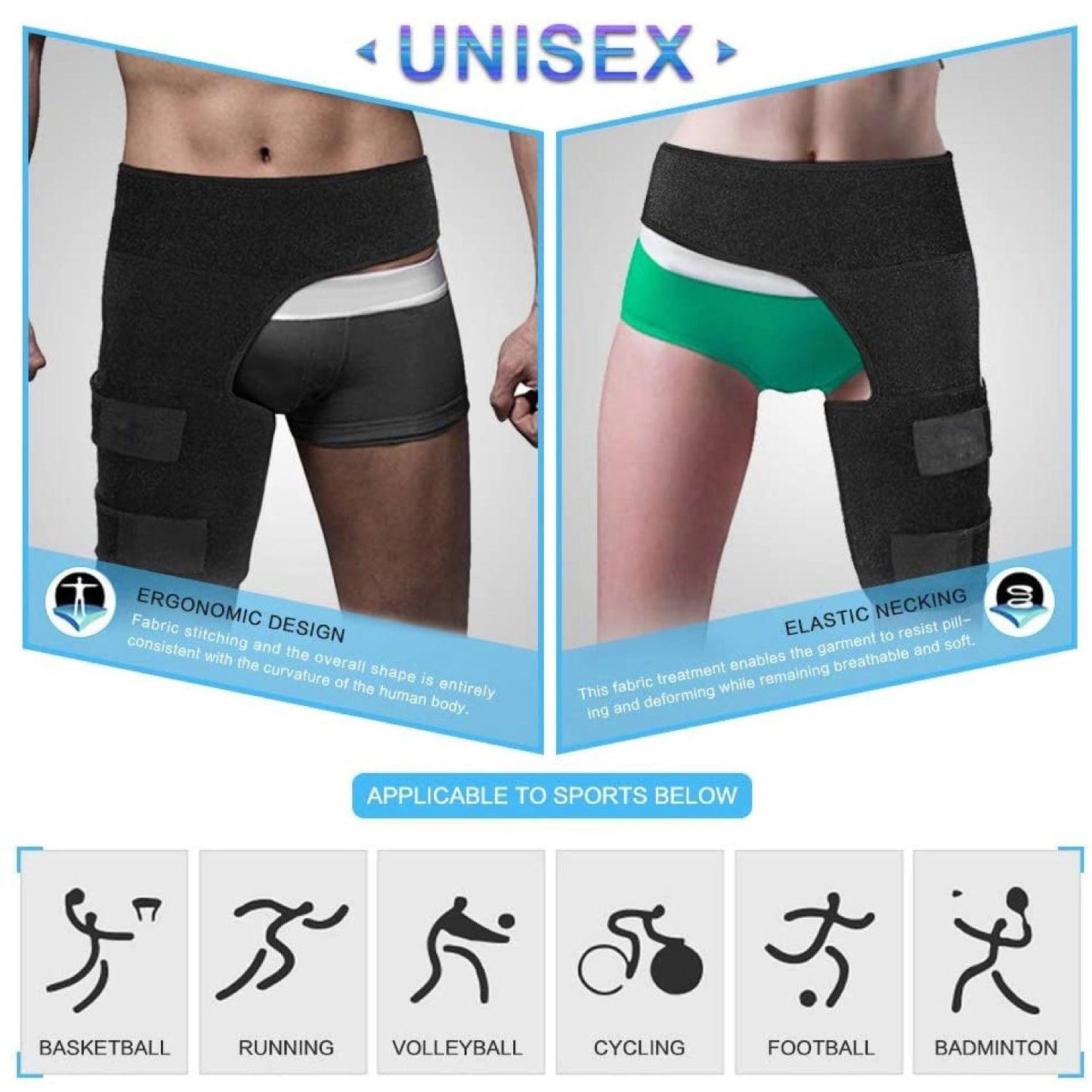 Hip Support Brace - Adjustable Thigh Hip Brace Compression Groin Support Wrap for Sciatica Pain Relief