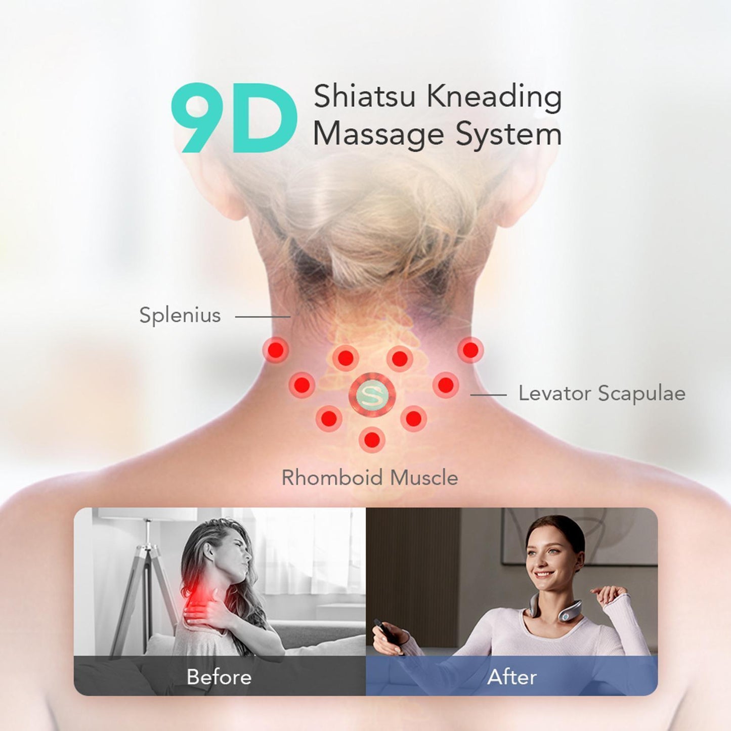 Neck Massager with Heat -  9 Variable Frequency Massage Heads for Travel