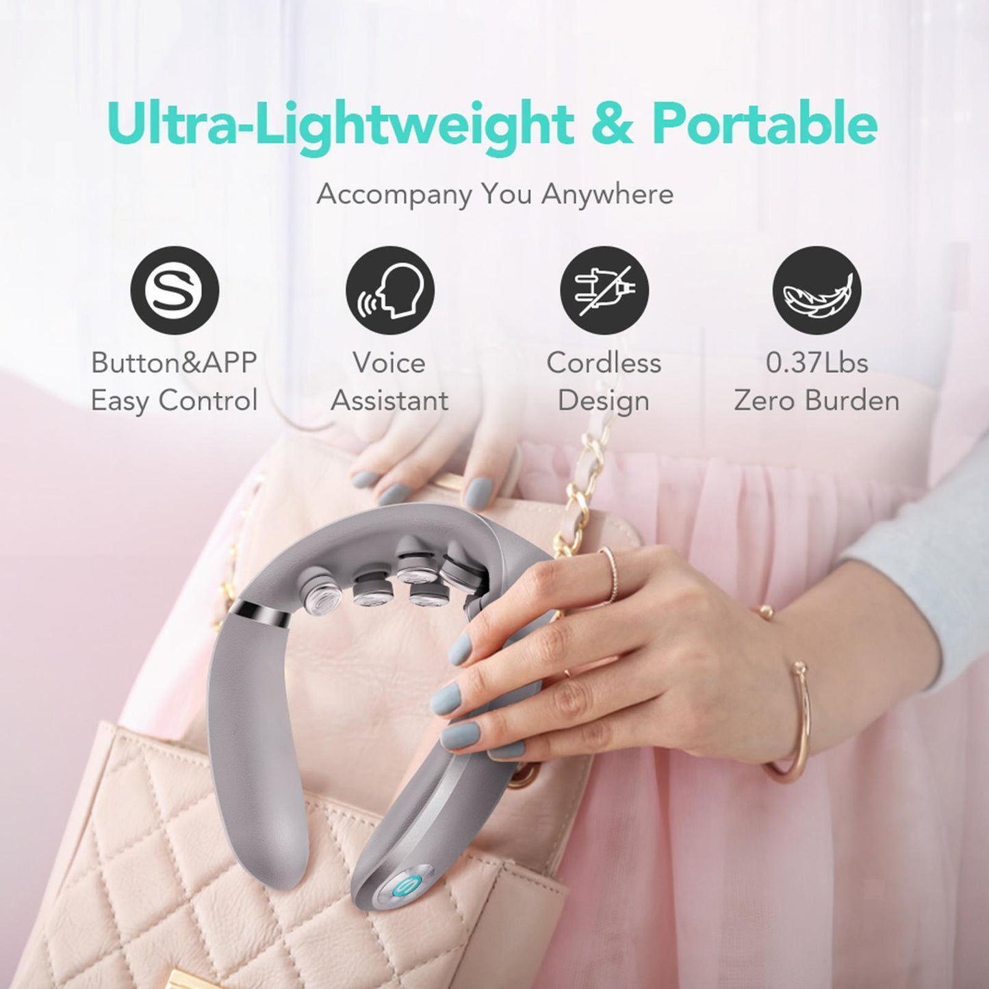 Neck Massager with Heat -  9 Variable Frequency Massage Heads for Travel