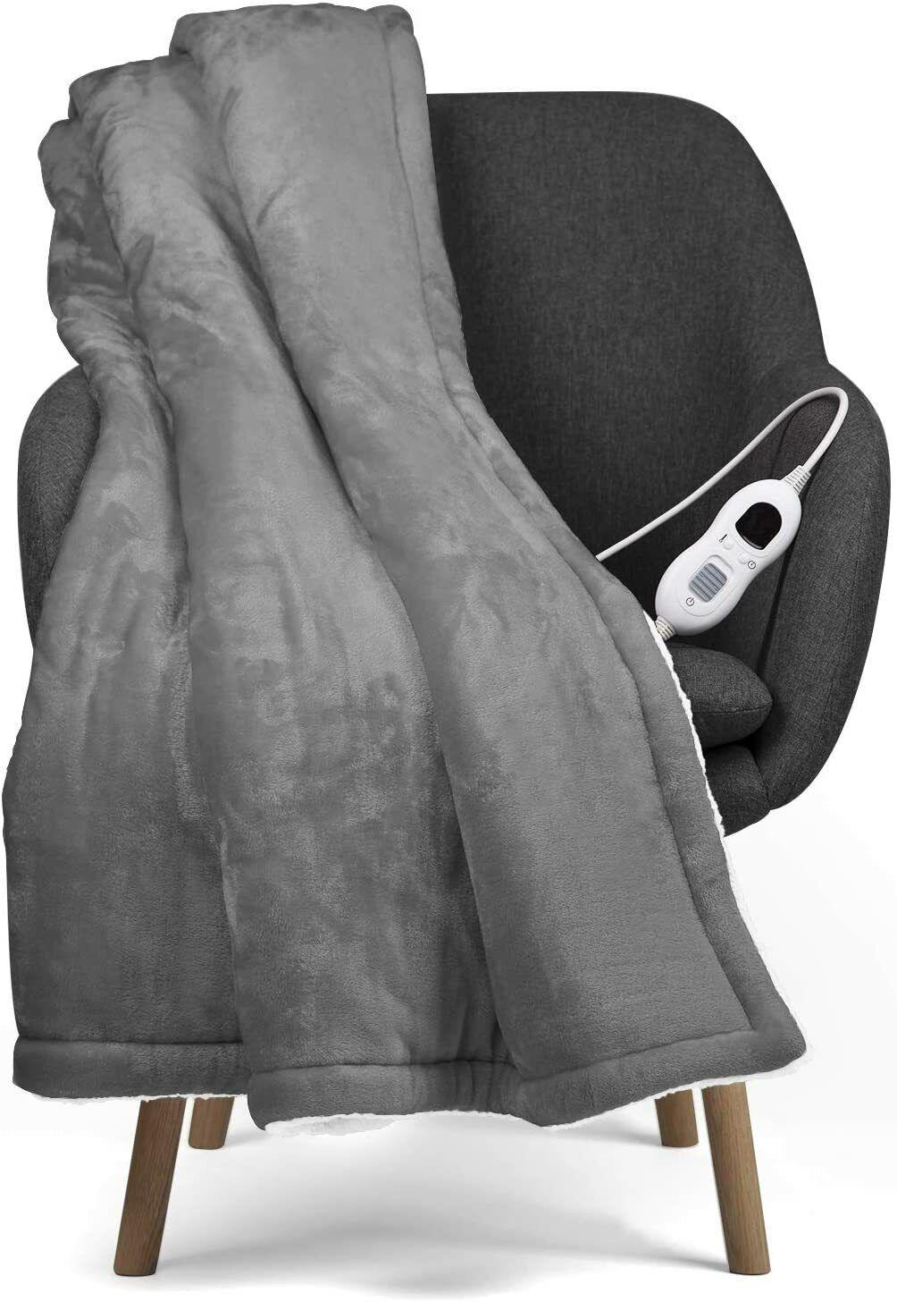 Fitted Electric Blanket Double - Luxurious Heated Throw Soft Fleece Blanket With Digital Controller