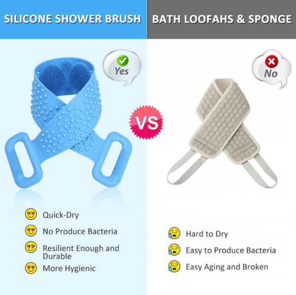 Silicone Bath Body Brush - Silicon Long Body Cleaning Double Sided Back Scrubber Bath Shower Belt Brush UK