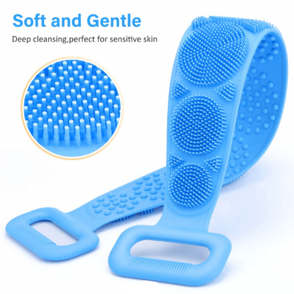 Silicone Bath Body Brush - Silicon Long Body Cleaning Double Sided Back Scrubber Bath Shower Belt Brush UK