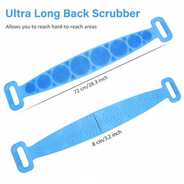 Silicone Bath Body Brush - Silicon Long Body Cleaning Double Sided Back Scrubber Bath Shower Belt Brush UK