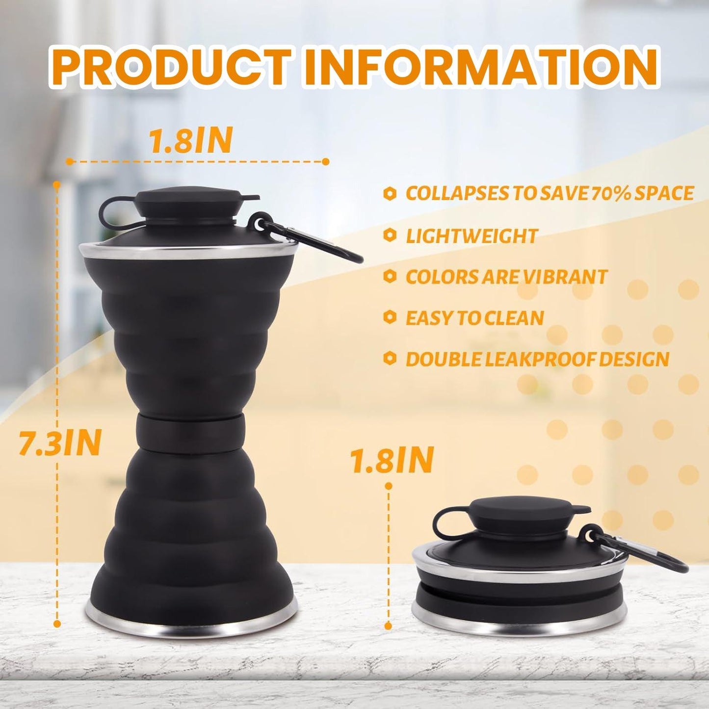 Foldable Drink Bottle - 500ml Silicone Water Bottle BPA Free Soft Flask