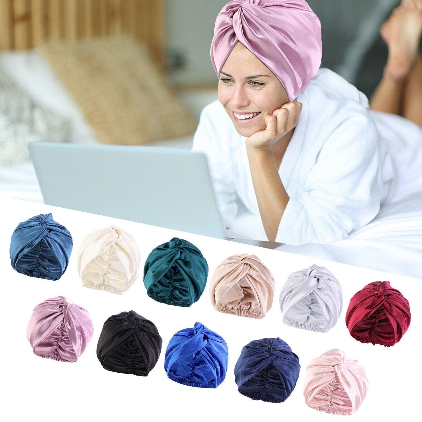 Silk Turban for Sleep - Bonnets For Women Twisted Sleeping Night Cap Pure Silk Hair Wrap Cap