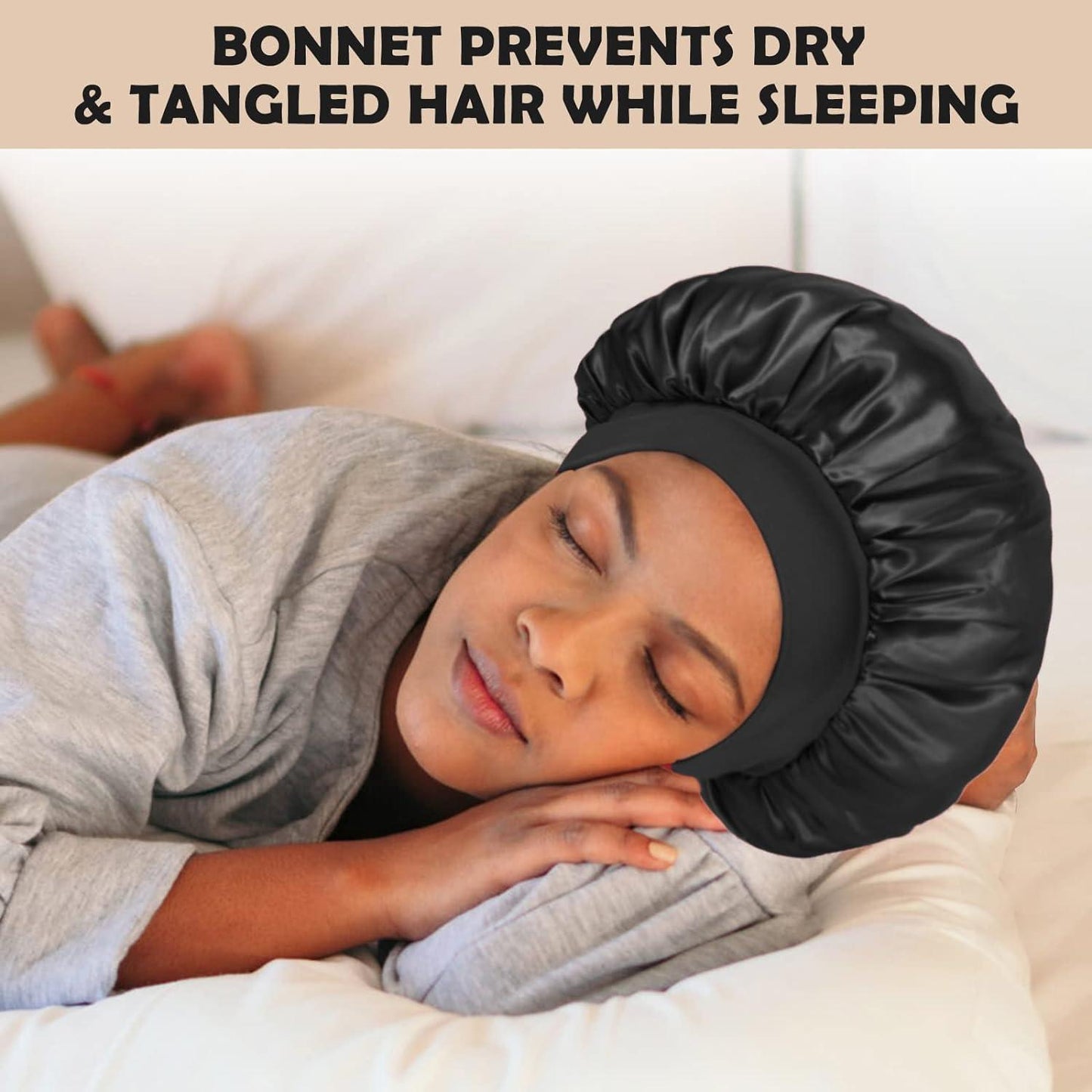 Hair Wraps for Sleeping - Bonnet Cap Long Hair Care Hat Woman Silk Satin Protection Night Head Turban Wrap