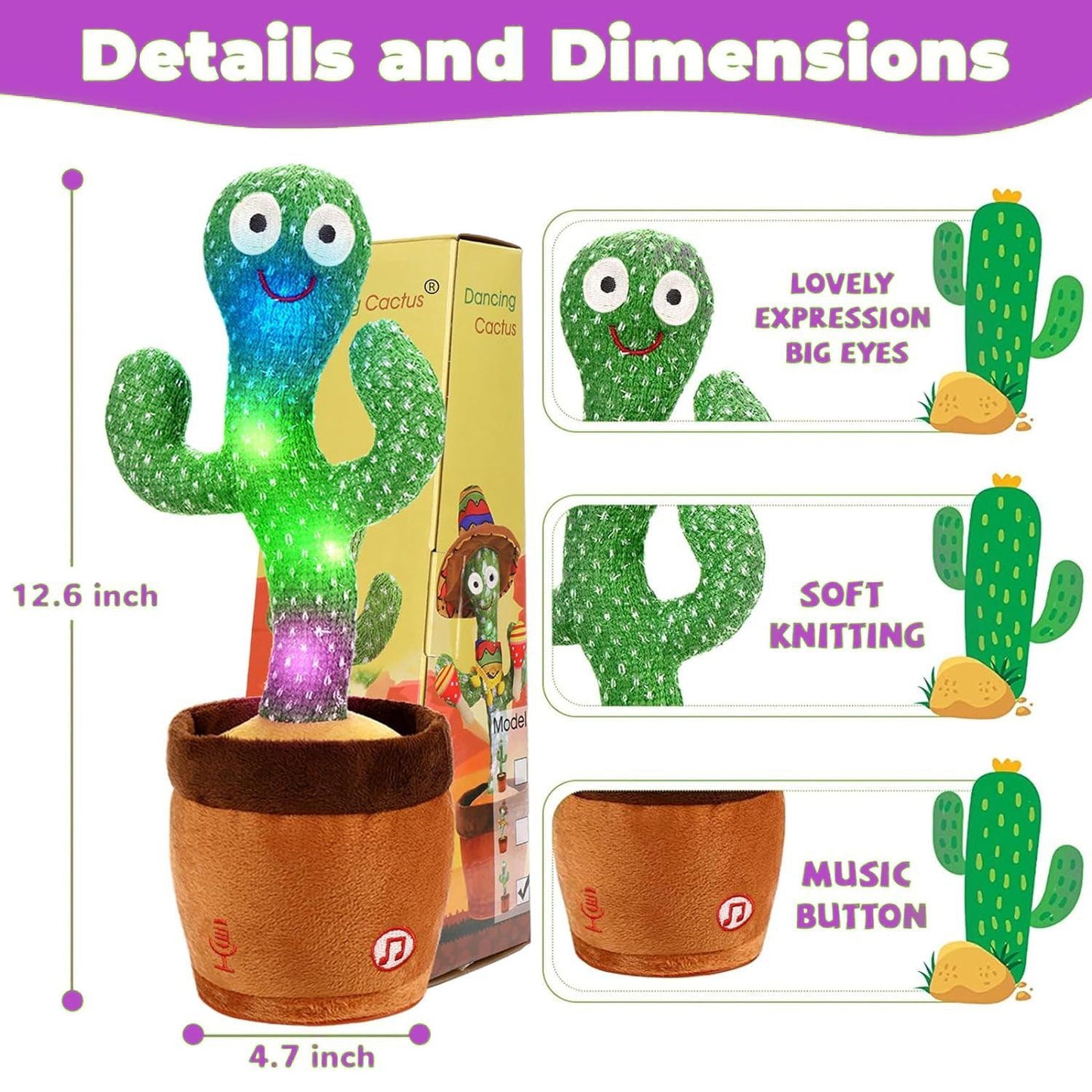 Dancing Cactus Toy - Singing Cactus Repeat What You Say Talking Cactus Toy for Children