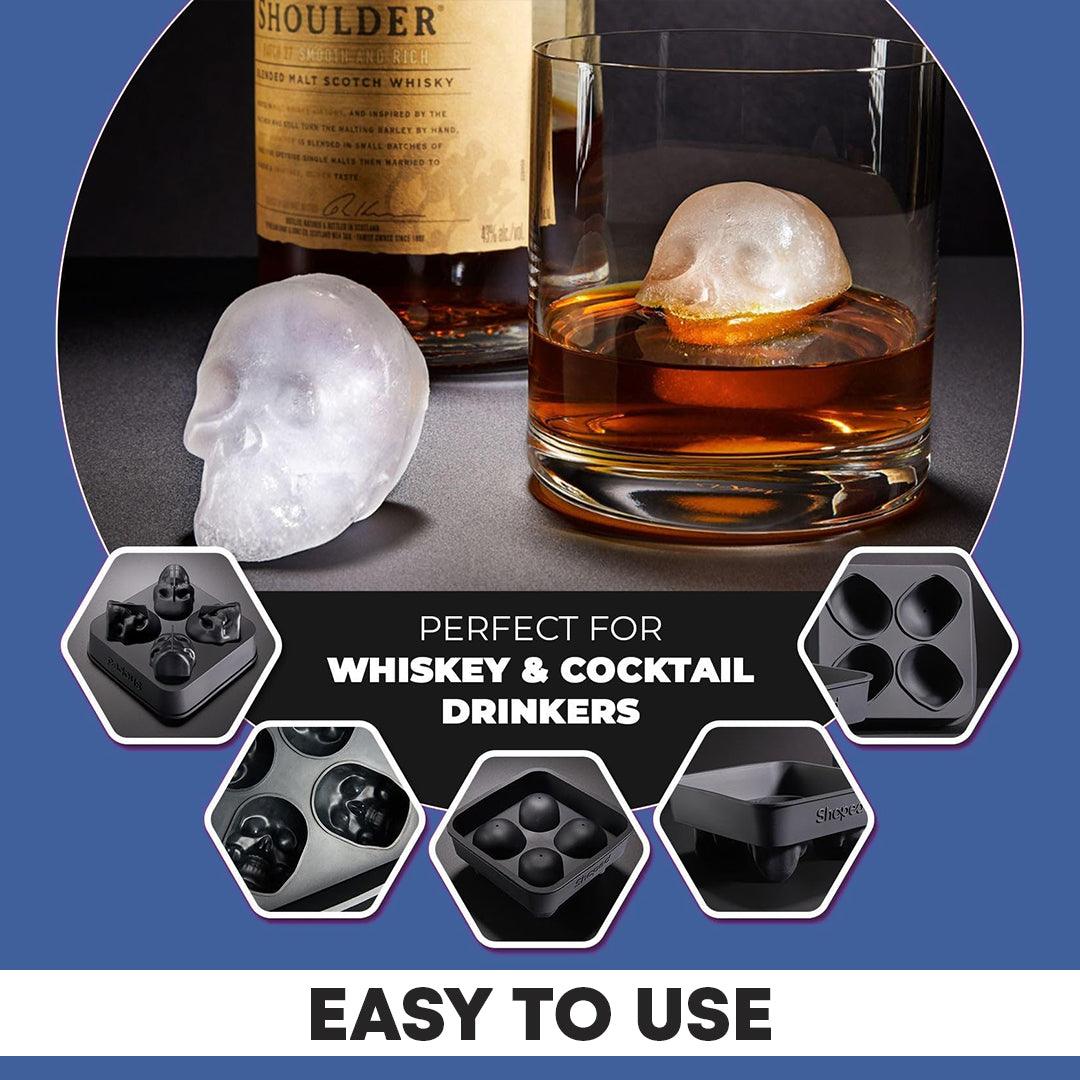 Skull Ice Cube Mould - 3D Skull Ice Cube Tray Large Mould Vivid Skulls Silicone Ice Cube Maker Black