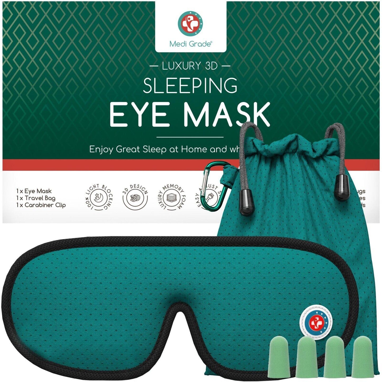 Sleeping Eye Mask - Medi Grade Sleeping Eye Mask Travel Kit 3D 100% Blackout, Ear Plugs, Clip, Bag
