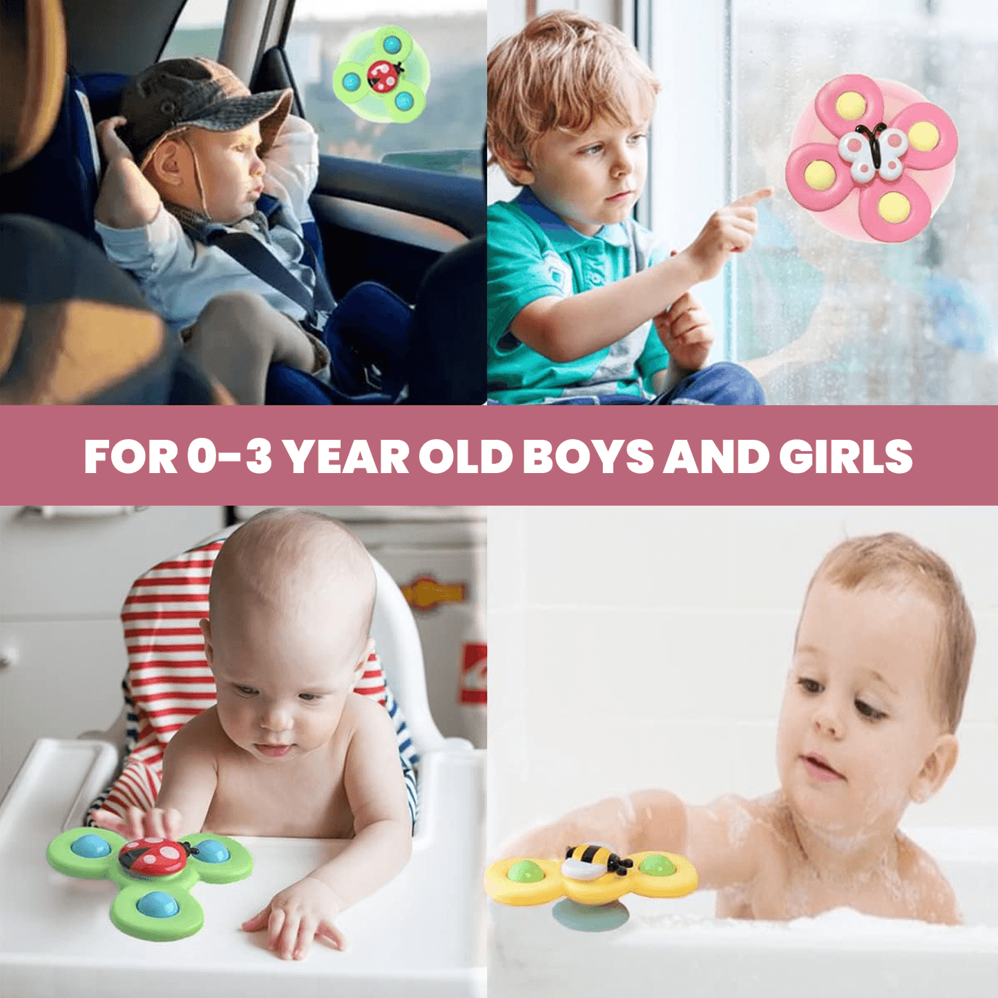 Fidget Spinner Toys - 3 Pcs Suction Cup Spinner Toys Sensory Early Education Bathtub Toy Dining Chairs Birthday Gifts Boy or Girl
