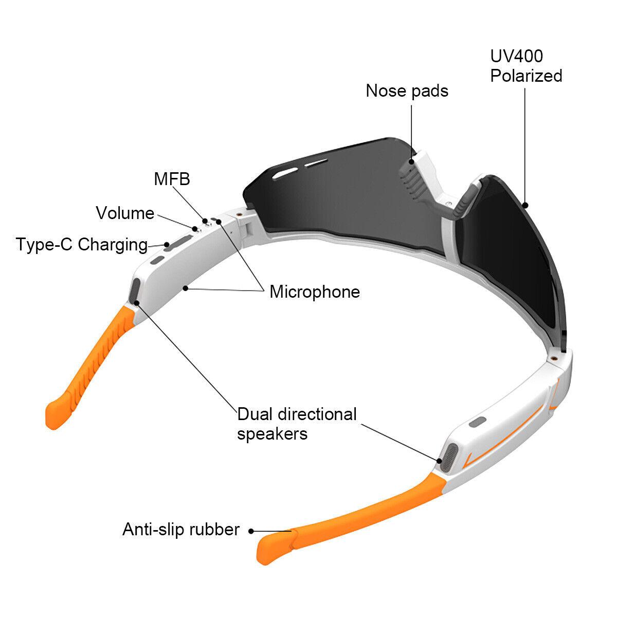 Smart Cycling Glasses - Bluetooth Headset With Sunglass, Cycling Bicycle Smart Glasses Bluetooth Audio Sunglasses / Open Ear Headphones