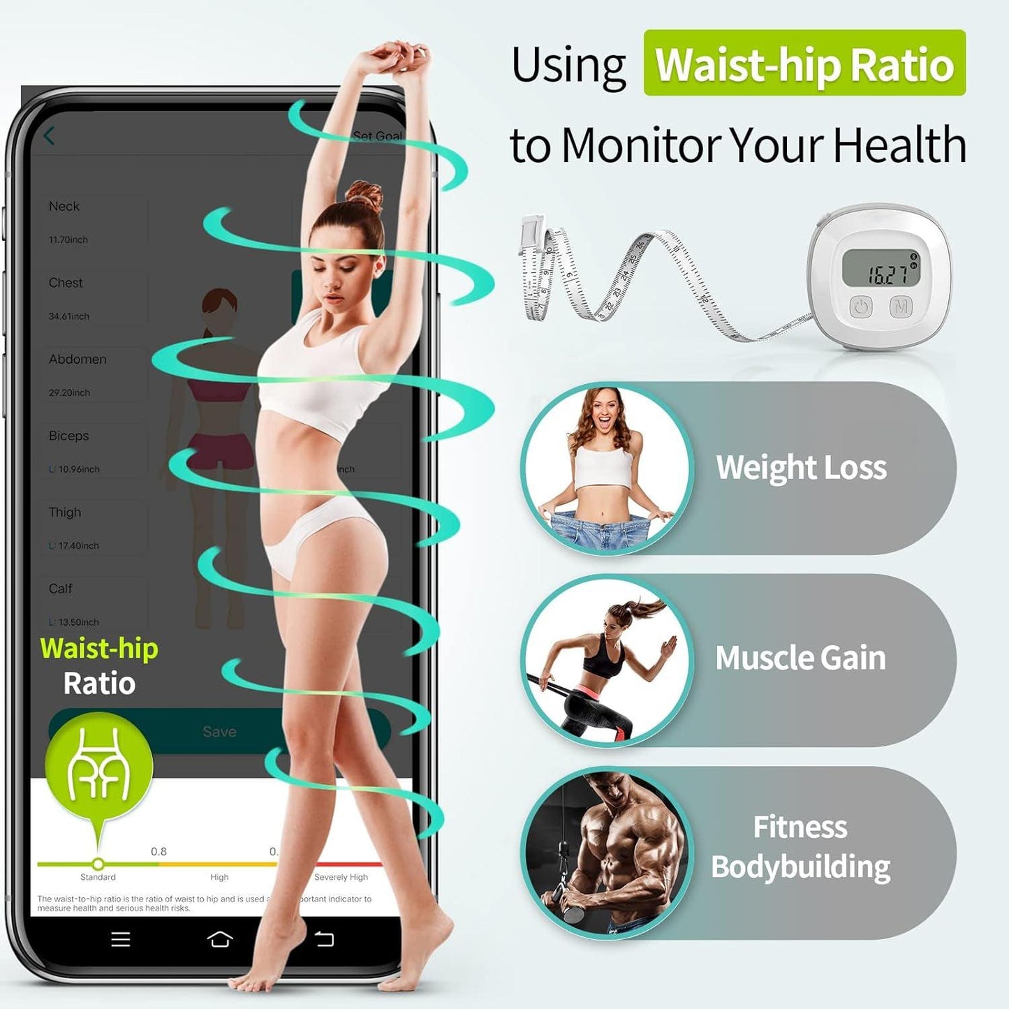 Body Measurements Tape - Body Tape Measure, Tool for Monitoring Body Fat, Measuring Tape for Body
