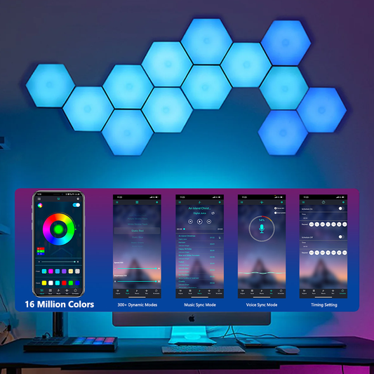 Hexagon Lights for Wall – 6~12PCS Smart LED Hex Lights with Remote Control & Expandable Design Music Sync Wall Lights