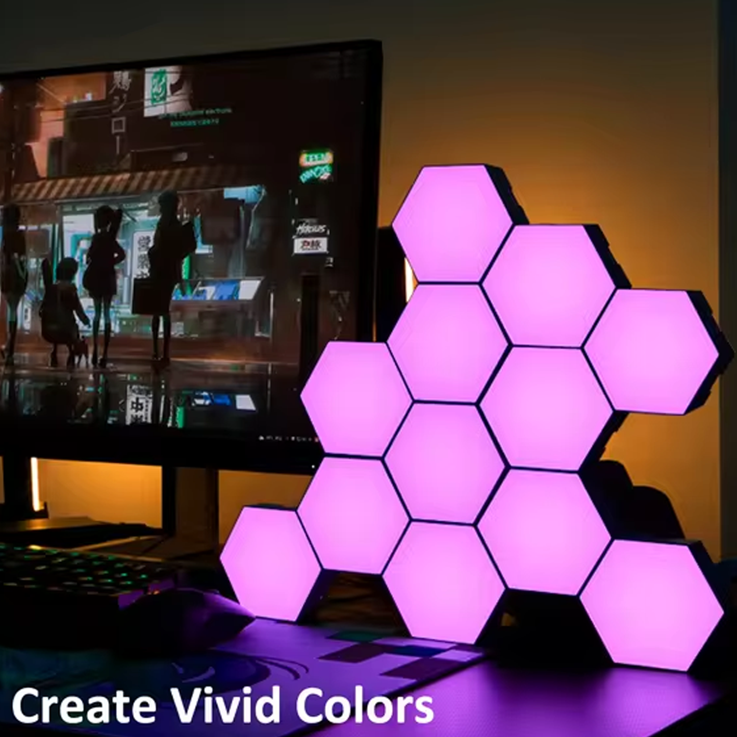 Hexagon Lights for Wall – 6~12PCS Smart LED Hex Lights with Remote Control & Expandable Design Music Sync Wall Lights