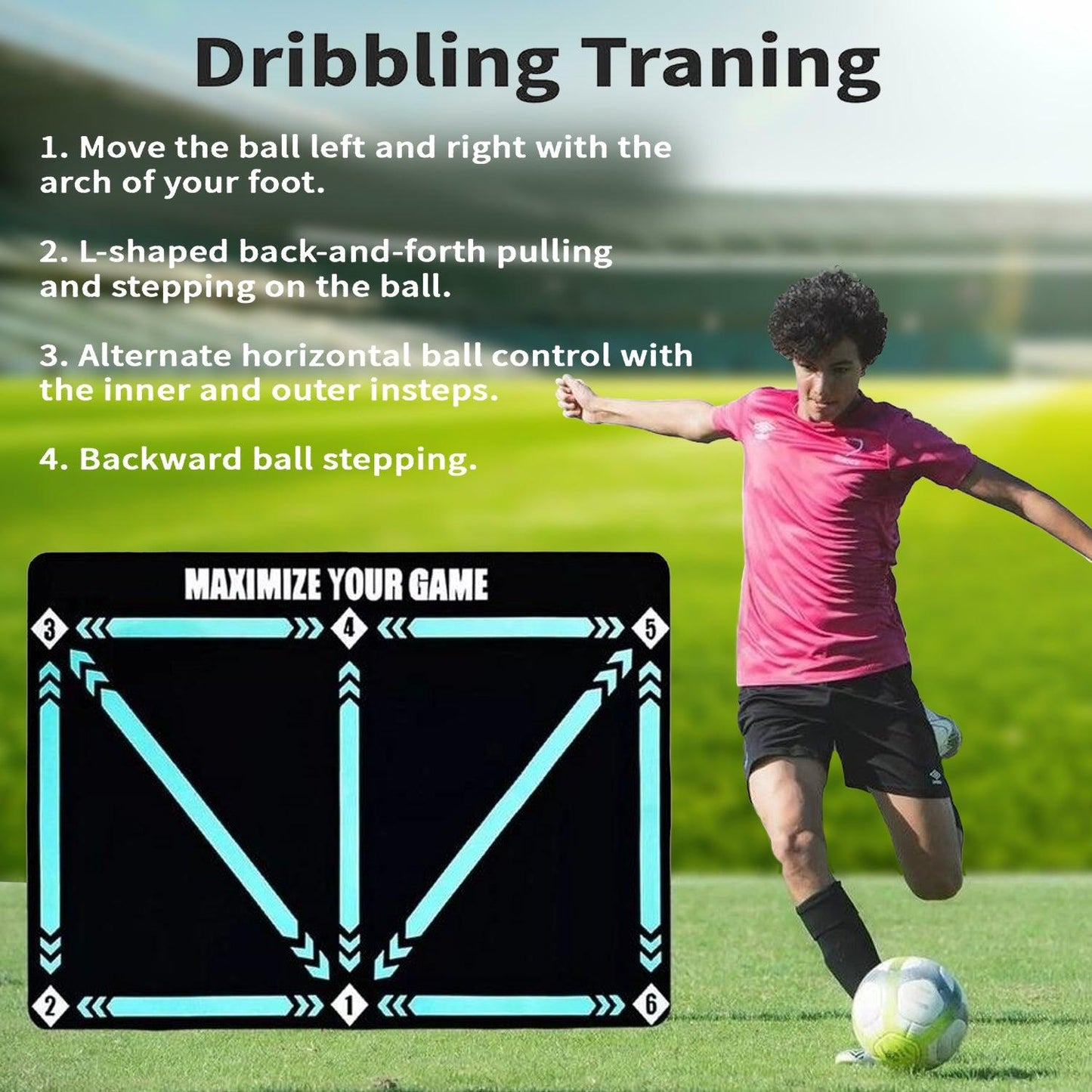 Football Training Mat - Pro Ball Mastery Mat Football Footstep Training Mat Non Slip Soccer Ball Control