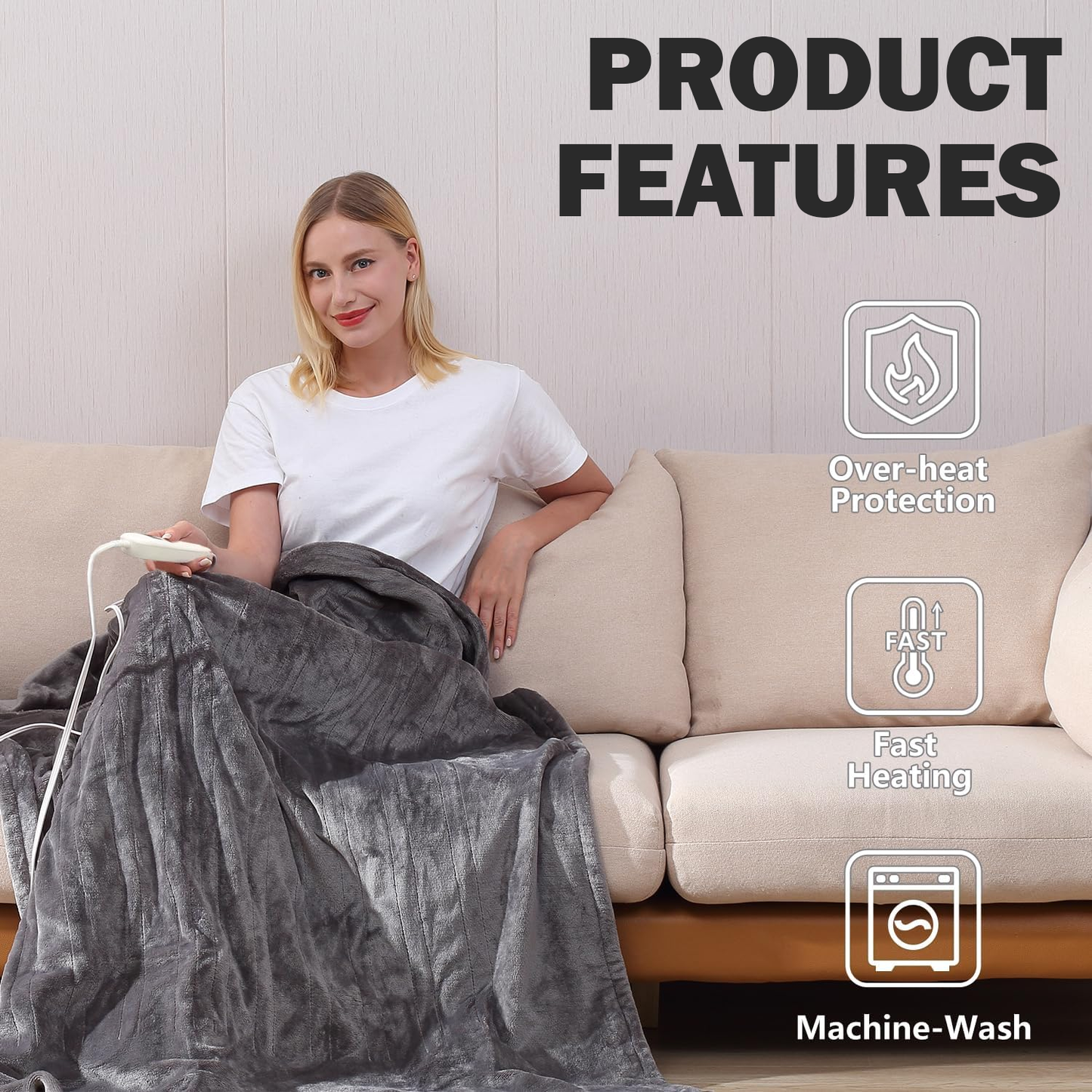 Electric Warming Blanket – Soft Heated Throw with Adjustable Temperature & Auto Shut-Off Winter Blanket