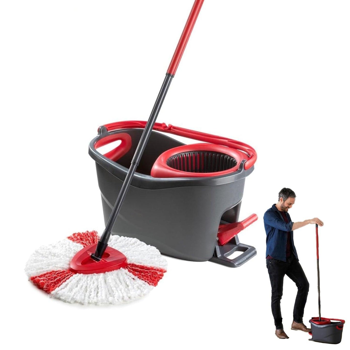 Spinning Mop With Bucket - Turbo Microfibre Mop and Bucket Set with Extra 2-in-1 Head Replacement