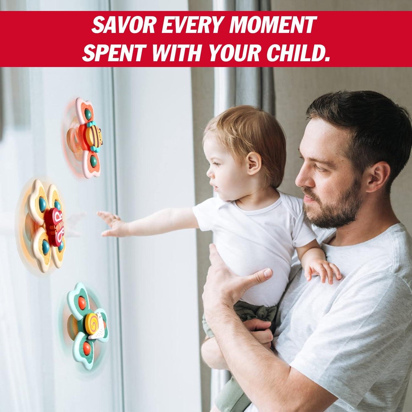 Fidget Spinner Toys - 3 Pcs Suction Cup Spinner Toys Sensory Early Education Bathtub Toy Dining Chairs Birthday Gifts Boy or Girl