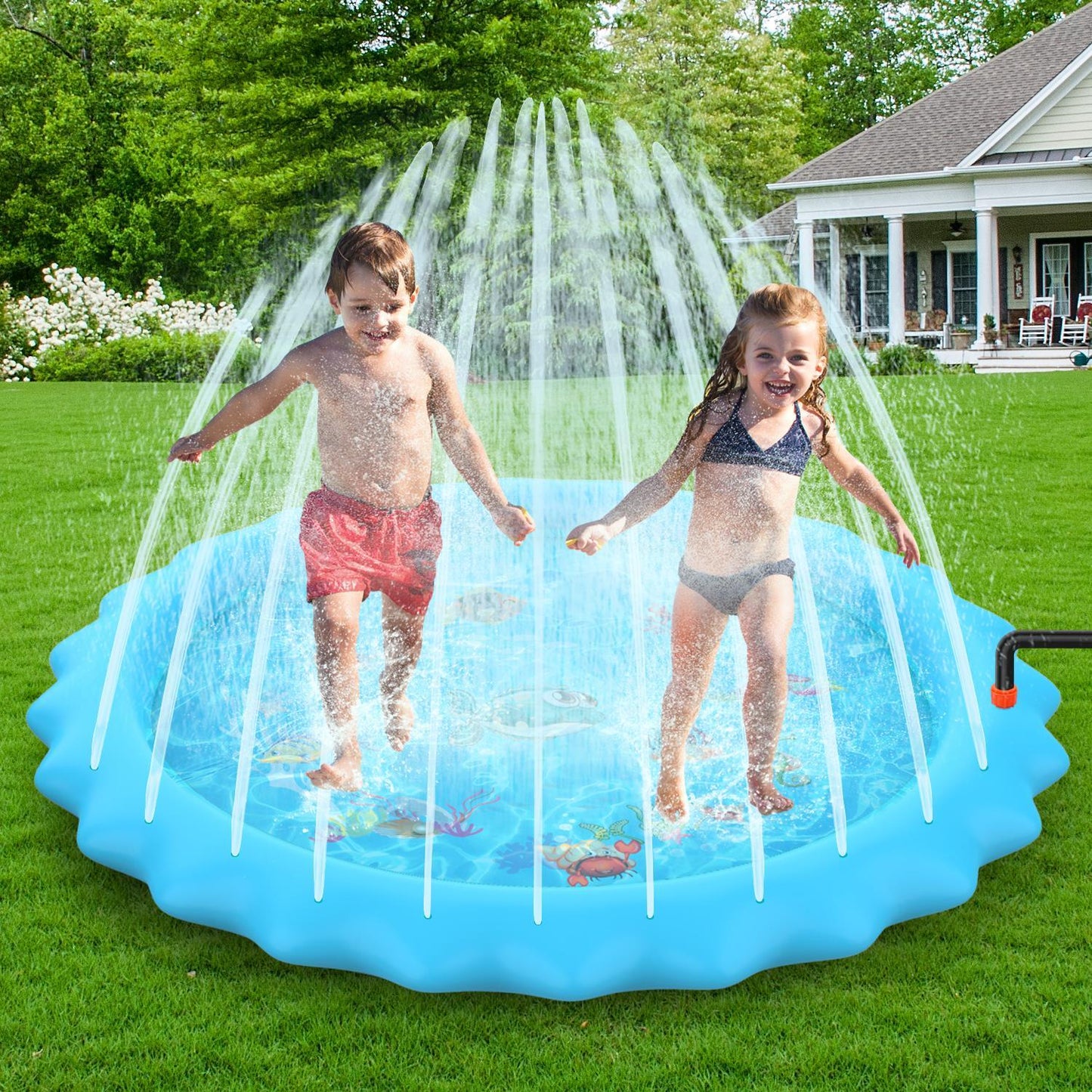 Sprinkler Splash Pad - Outdoor Water Play Sprinklers Large Round Sprinkle Splash Water Play Mat Summer Spray Inflatable for Kids