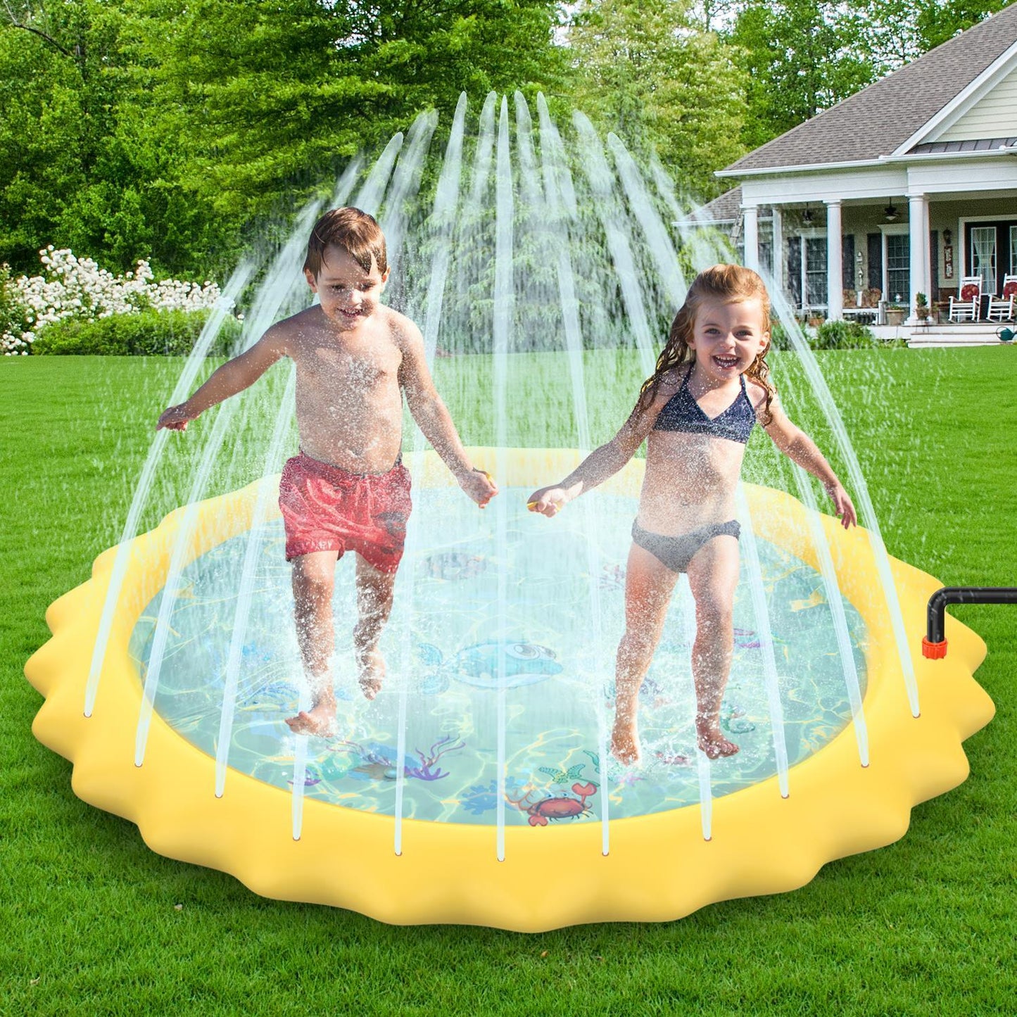 Sprinkler Splash Pad - Outdoor Water Play Sprinklers Large Round Sprinkle Splash Water Play Mat Summer Spray Inflatable for Kids