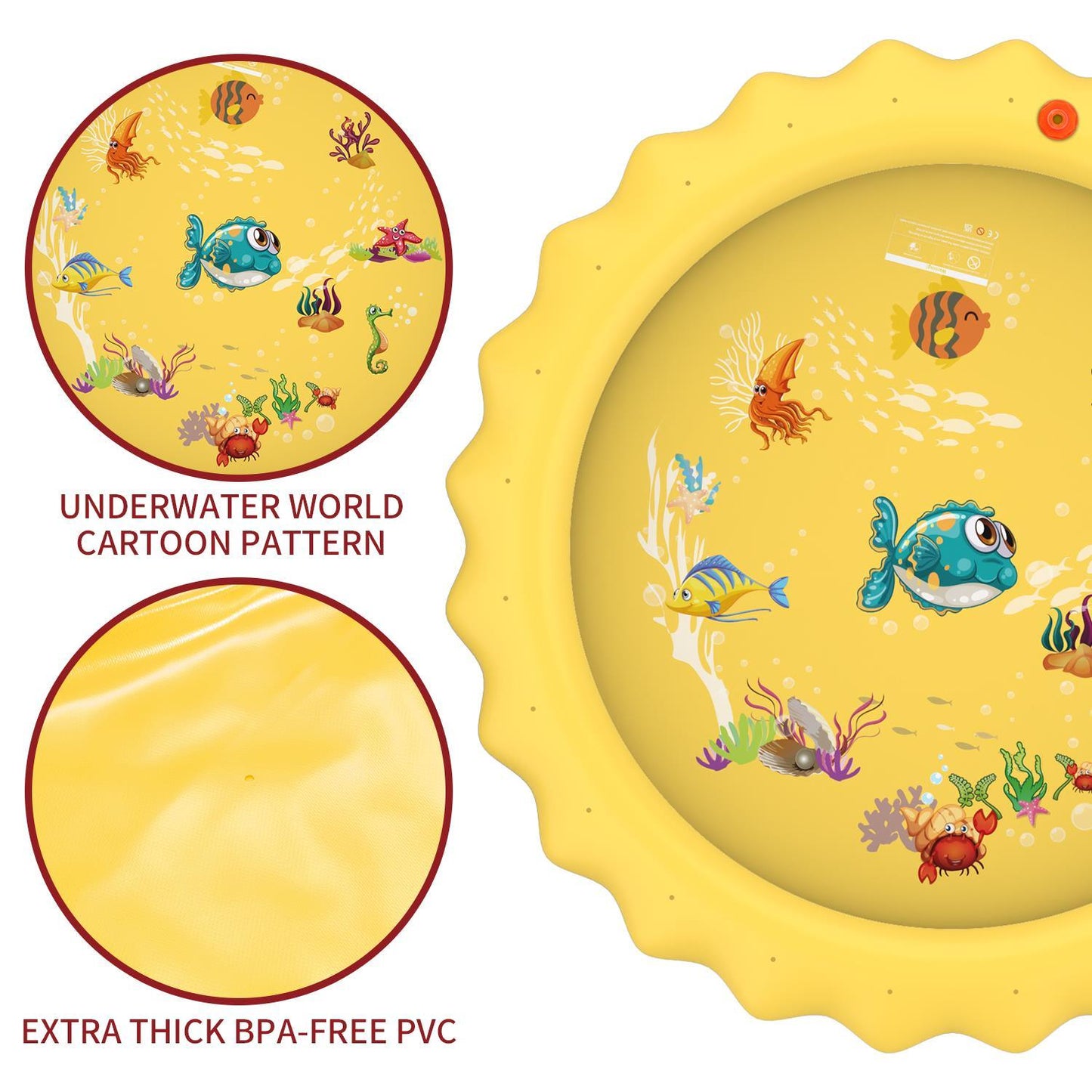 Sprinkler Splash Pad - Outdoor Water Play Sprinklers Large Round Sprinkle Splash Water Play Mat Summer Spray Inflatable for Kids