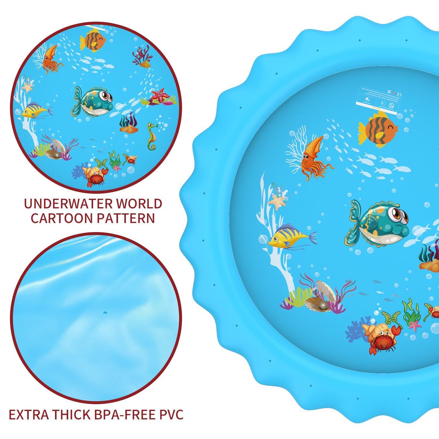 Sprinkler Splash Pad - Outdoor Water Play Sprinklers Large Round Sprinkle Splash Water Play Mat Summer Spray Inflatable for Kids