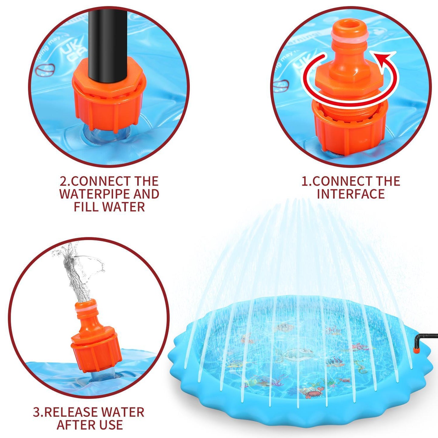Sprinkler Splash Pad - Outdoor Water Play Sprinklers Large Round Sprinkle Splash Water Play Mat Summer Spray Inflatable for Kids