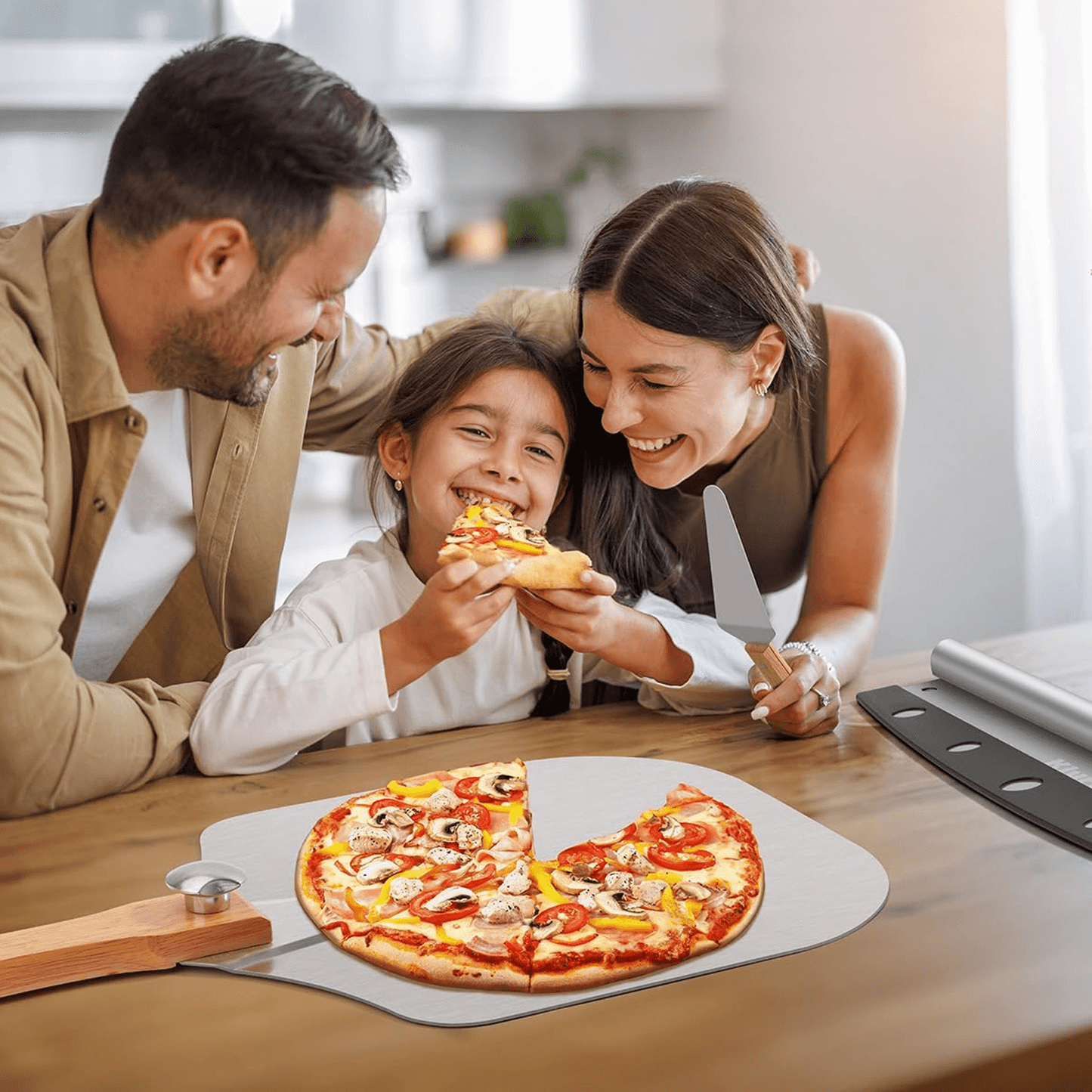 12 Inch Pizza Peel – Aluminium Pizza Peel with Wood Handle Foldable Design Pizza Cutter