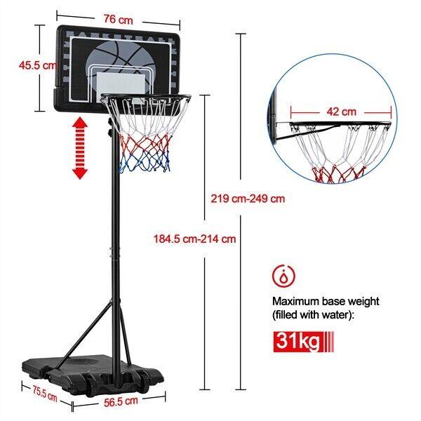 Portable Basketball Hoop UK - 7-8ft Height Adjustable Basketball Net Stand