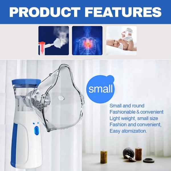 Portable Steam Inhaler - Adjustable Silent Nebuliser with 2 Masks (1 Big + 1 Small) & Mouthpiece