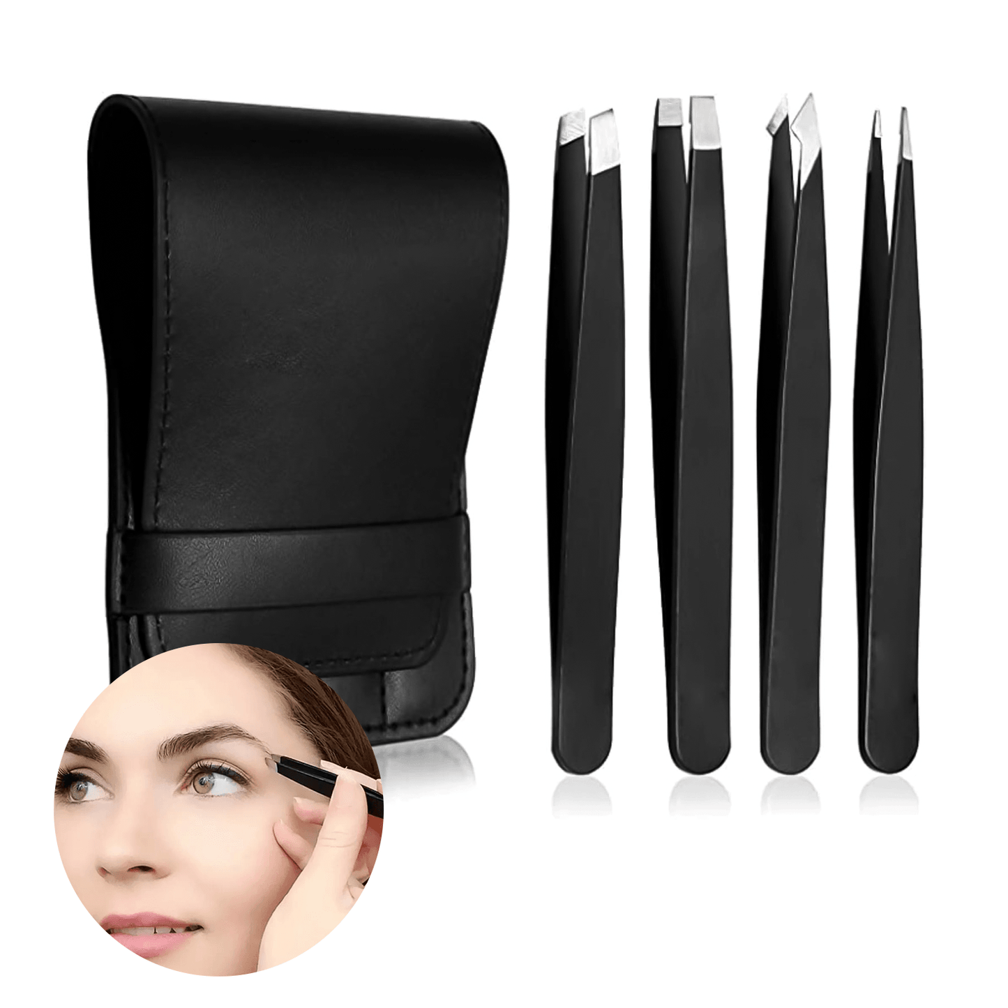 Steel Eyebrow Tweezers - Professional 4-Pieces Hair Beauty Pluckers Set
