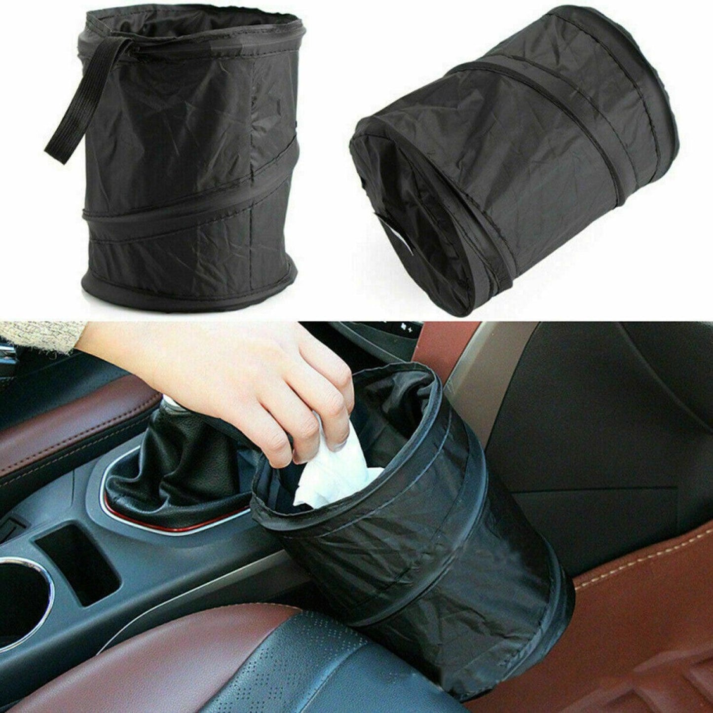 Mini Car Bin - Pop Up Black Storage Dustbin Foldable Travel Mini Rubbish Waste Basket