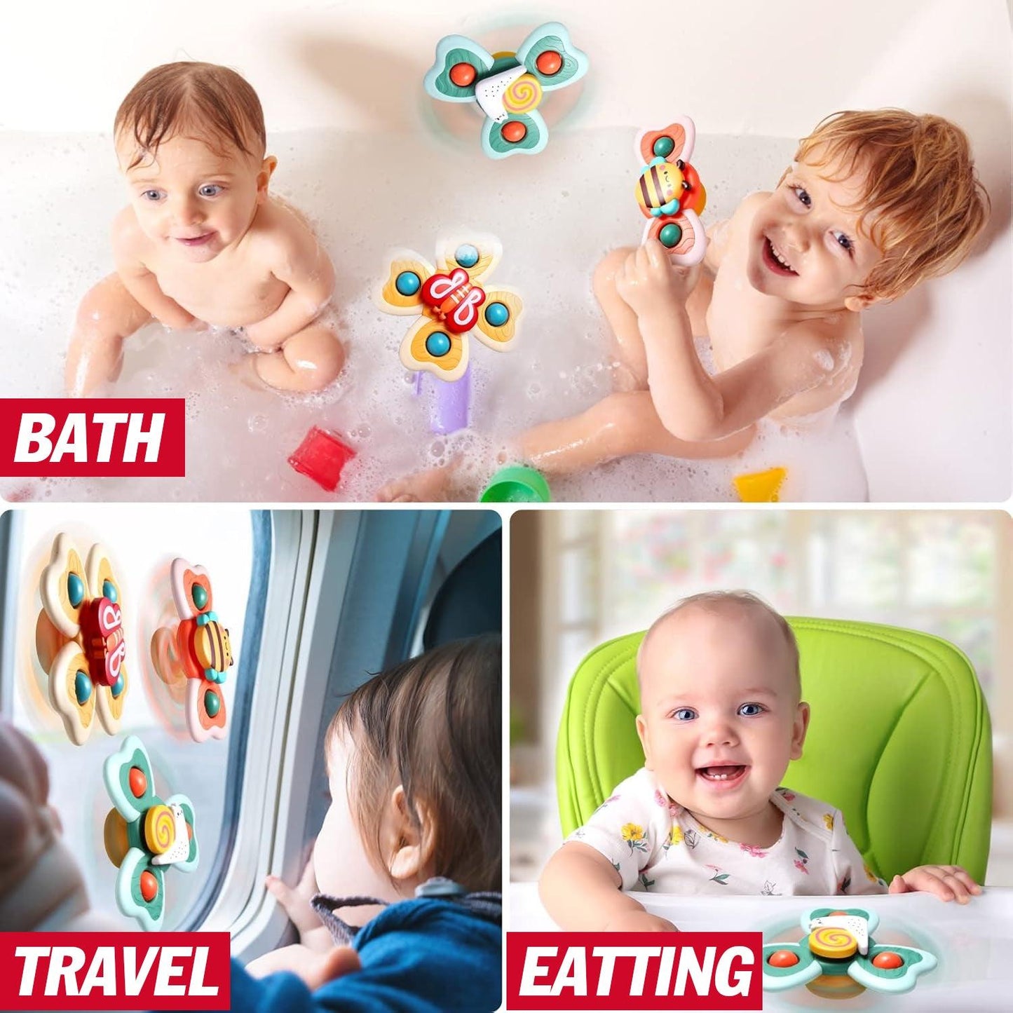 Fidget Spinner Toys - 3 Pcs Suction Cup Spinner Toys Sensory Early Education Bathtub Toy Dining Chairs Birthday Gifts Boy or Girl