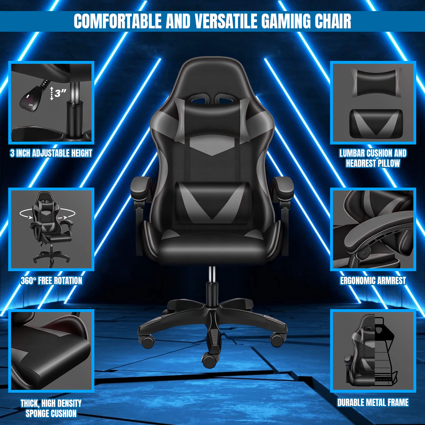 Computer Gaming Office Chair – Executive Style Gamer Chair with Wheels for Home & Office