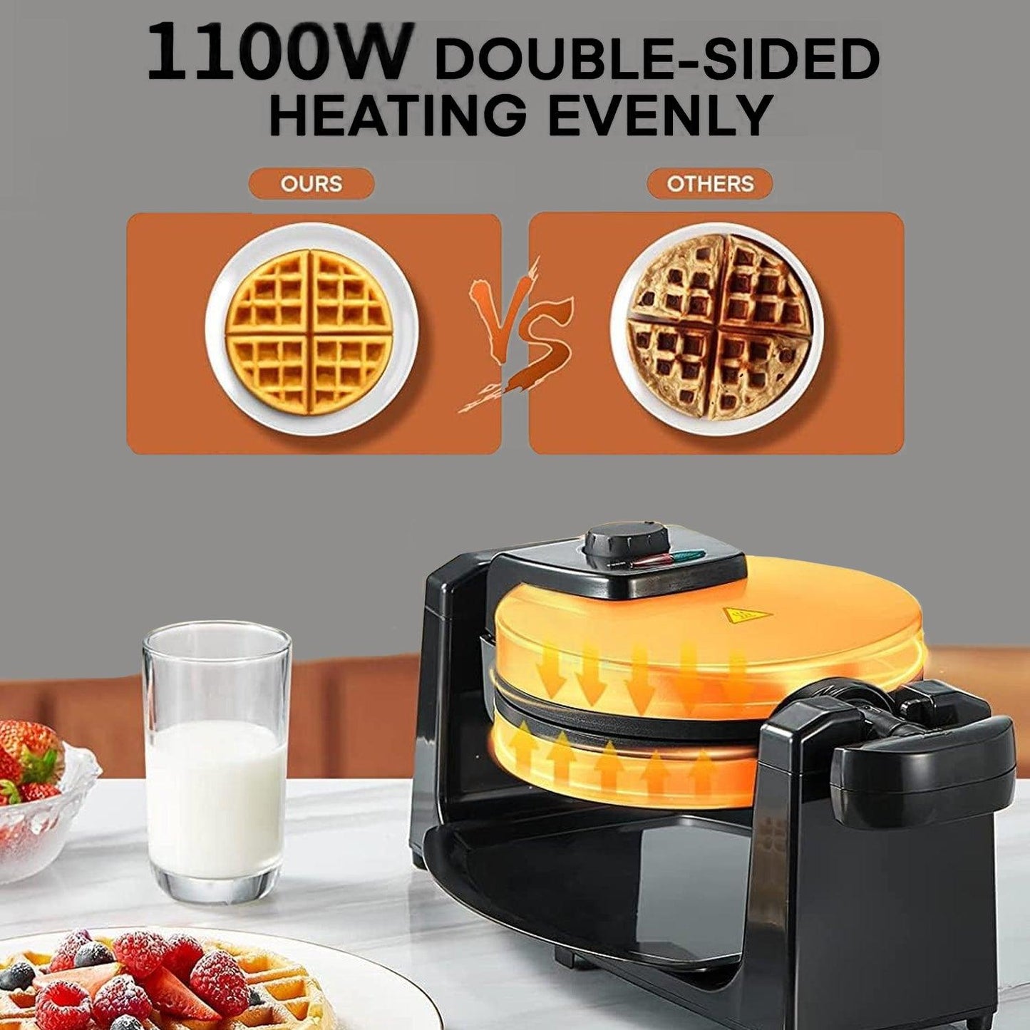 Rotating Waffle Maker - 1000W Non-Stick Rotary Waffle Iron with Auto Temperature Control | Cooks Upto 4 Waffles