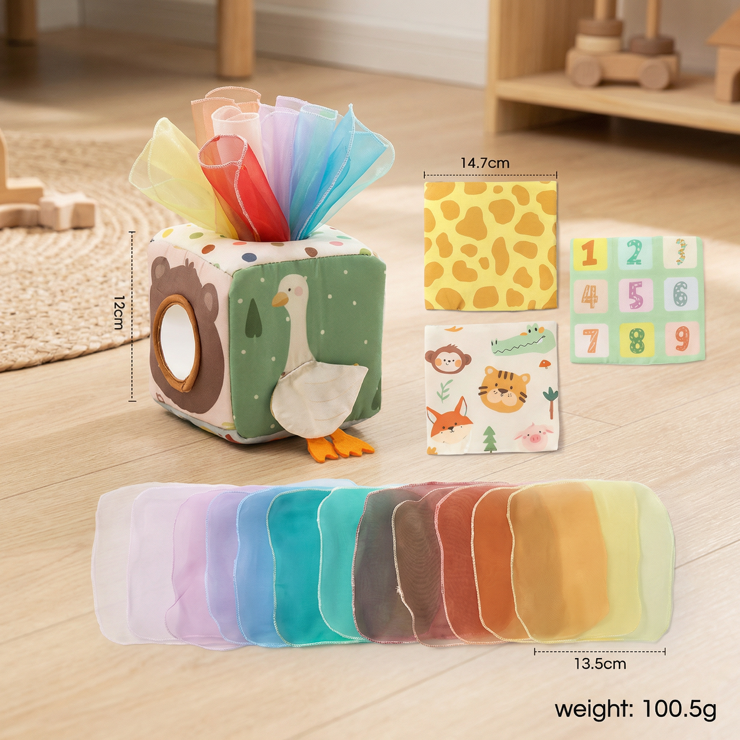 Montessori Baby Sensory Tissue Box – Soft Crinkle & Touch Activity Toy