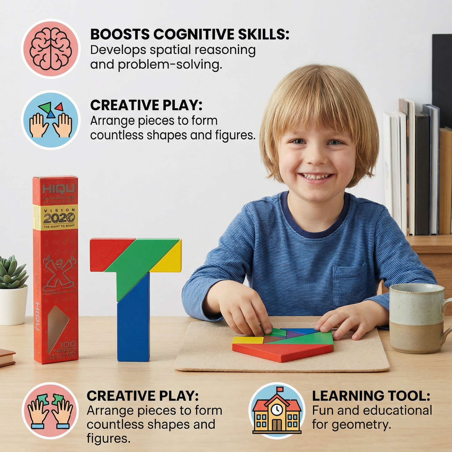 Wooden Tangram Puzzle – Montessori Geometry Learning Toy for Kids
