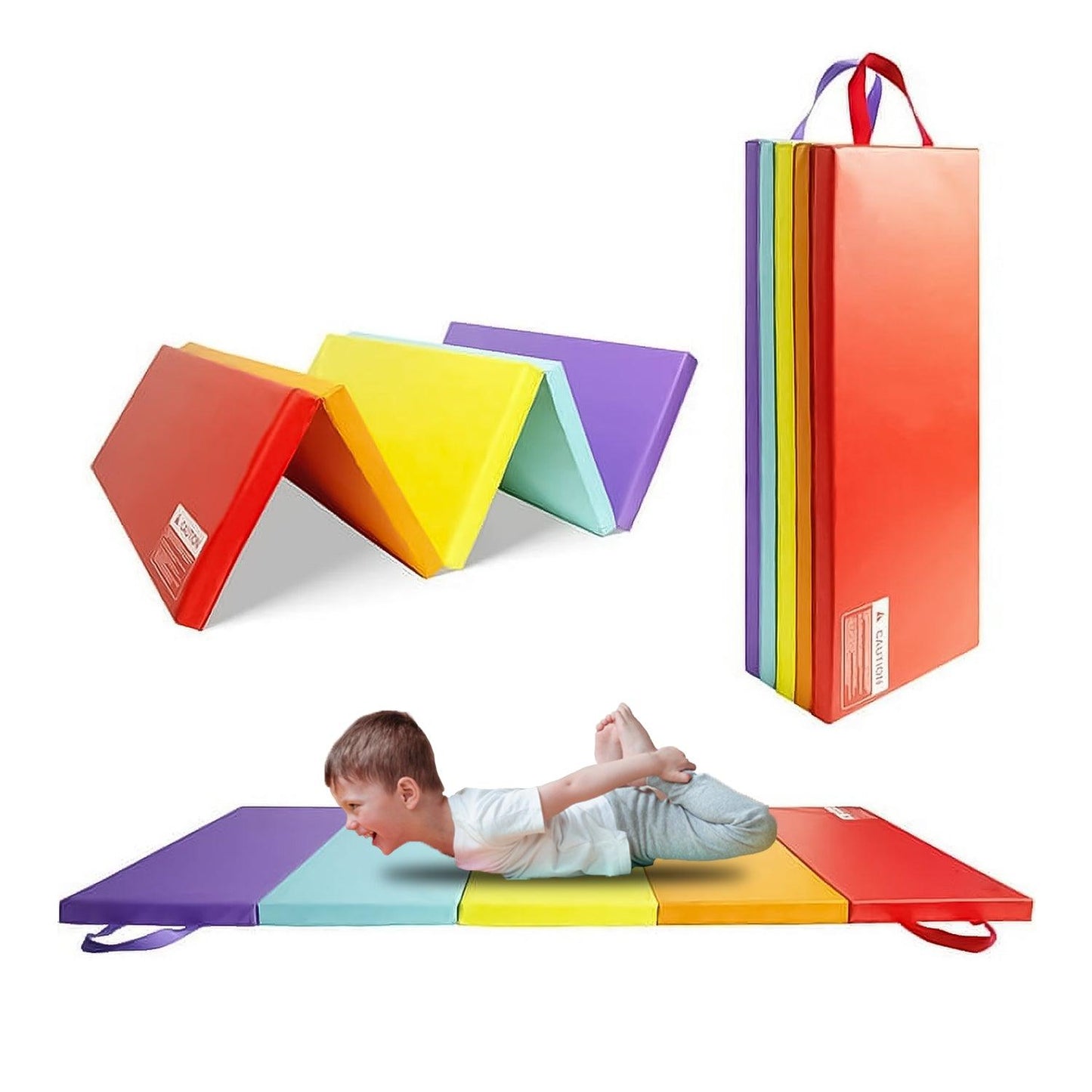 Thick Exercise Mat - 5-panel Folding Gymnastics Tumbling Mat With Carrying Handles
