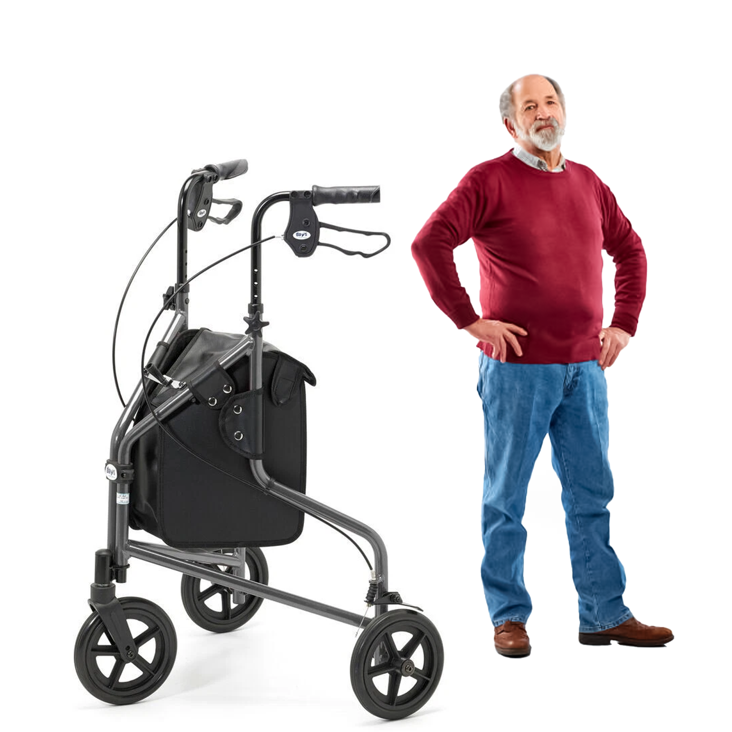 Three Wheeled Mobility Walker – Foldable Lightweight Rollator with Brakes & Storage Bag