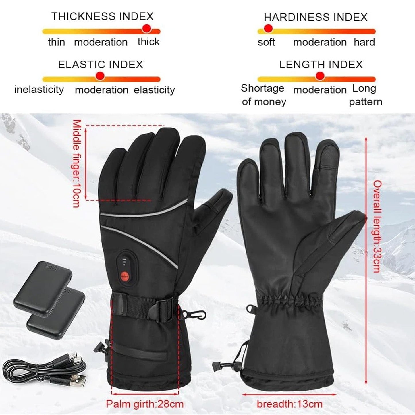 Rechargeable Heated Gloves - 6000mAh Electric Thermal Non-Slip Touch Screen Winter Gloves