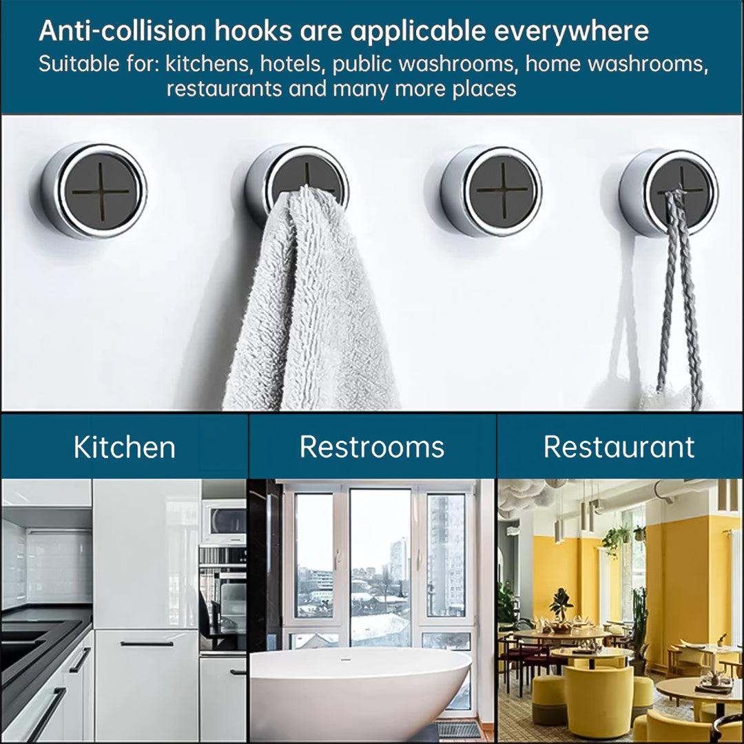 Tea Towel Holders Push and Grip - PUSH & GRIP Silver Towel Holder Triple Hooks Self adhesive No Drilling Bathroom