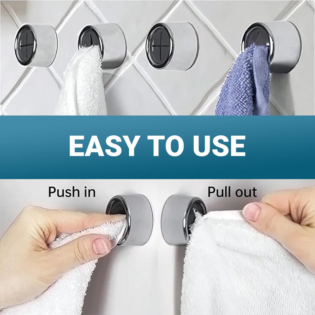 Tea Towel Holders Push and Grip - PUSH & GRIP Silver Towel Holder Triple Hooks Self adhesive No Drilling Bathroom
