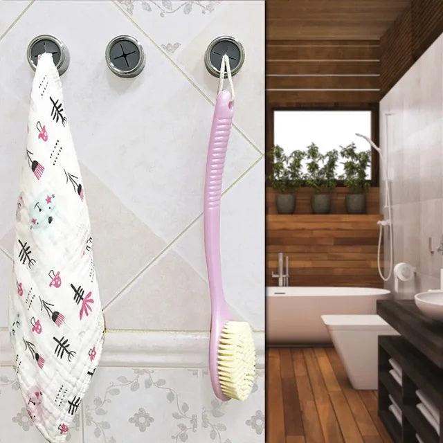 Tea Towel Holders Push and Grip - PUSH & GRIP Silver Towel Holder Triple Hooks Self adhesive No Drilling Bathroom
