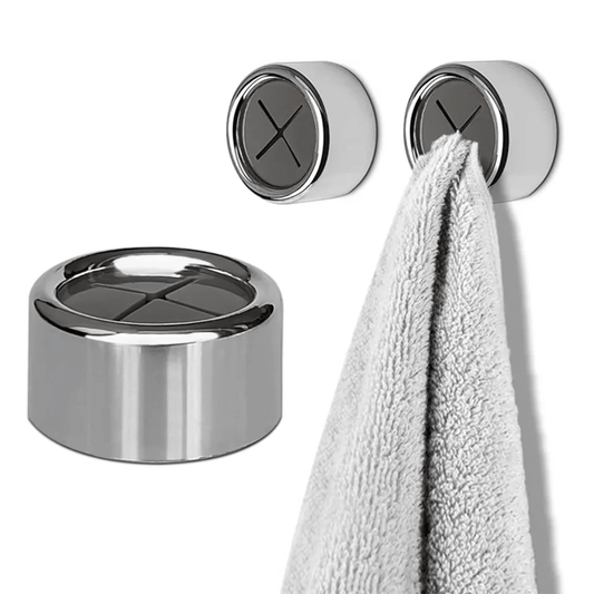 Tea Towel Holders Push and Grip - PUSH & GRIP Silver Towel Holder Triple Hooks Self adhesive No Drilling Bathroom