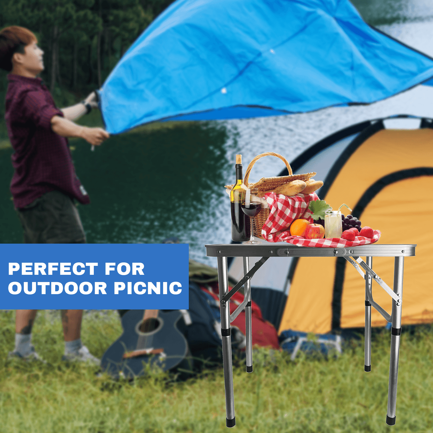 Aluminium Foldable Camping Table - Portable Outdoor Picnic & BBQ Table with Carry Handle
