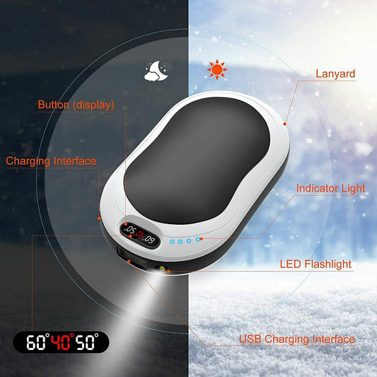 Electric Hot Rechargeable Hand Warmers - Reusable USB Hand Warmer 10000mAh Electric Portable Pocket Hand Warmers Double-sided Heat